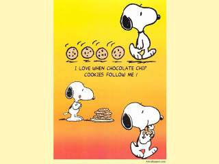 Cartoon dog eating cookies together - charles schulz free wallpaper
