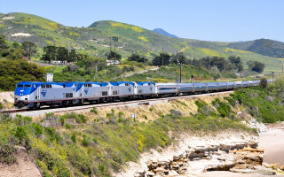 Train beach mountains traveling tracks - elbridge ayer burbank free wallpaper