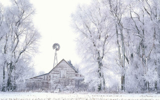 Barn snowy field windmill trees 2 - the foreground free wallpaper