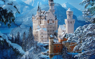 Castle snowy mountains trees snow 2 - the ground and mountains free wallpaper