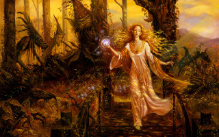 Woman forest crystal ball dragon - a crystal ball free wallpaper