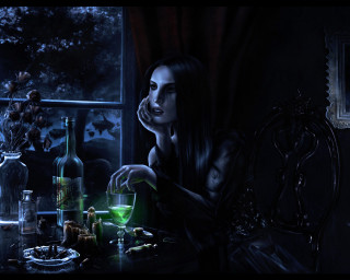 Woman sitting table glass wine 2 - a glass of wine in front free wallpaper