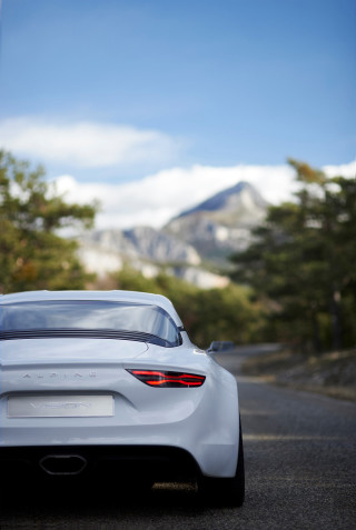 White car forest mountains blue - panfuturism free wallpaper