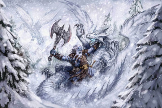 Man horse snowy forest wolf - a painting of a man riding free wallpaper