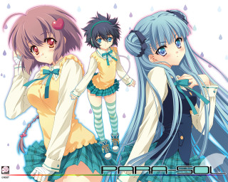 Three anime girls blue eyes 4 - a white background free wallpaper