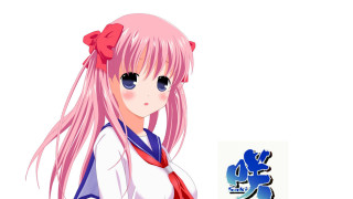 Girl pink hair bow blue - ayako rokkaku free wallpaper