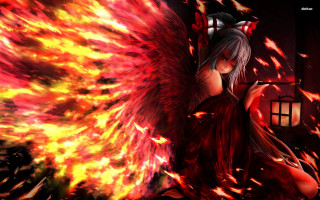 Woman red dress angel wings - gothic free wallpaper