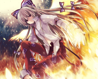 Anime girl flying fire wings - explosion free wallpaper