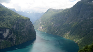 River mountains valley boat landscape - arthur quartley free wallpaper