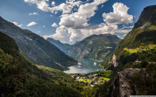 Scenic valley lake mountains clouds 2 - a scenic view of a valley free wallpaper