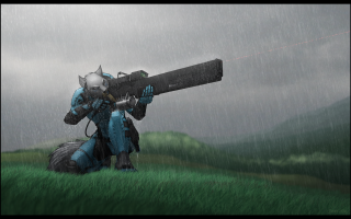 Robot gun grass rain sky - a robot free wallpaper