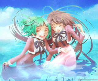 Anime girls water arms around - two anime girl free wallpaper