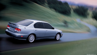 Silver car driving road forest 2 - a hill side free wallpaper