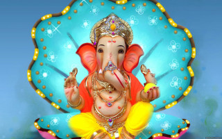 Ganesha blue background gold border - a blue border free wallpaper