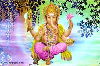 Ganesha flower tree leaves painting - leaf free wallpaper