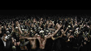 Painted people arms up dark - neoplasticism free wallpaper