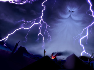 Large white owl storm lightning - metaphysical painting free wallpaper