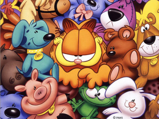 Cartoon animals group grass rocks - a group of cartoon animals free wallpaper