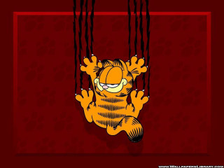 Cartoon cat hanging red wall - a red wall free wallpaper
