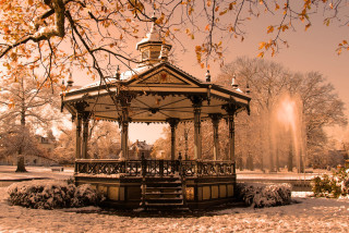 Gazebo park snow fountain trees - cherryl fountain free wallpaper