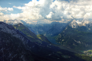 Valley mountains clouds water lakes - a view of a valley free wallpaper