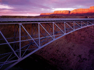 Bridge river mountain sunset purple - christo free wallpaper