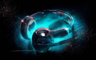 Futuristic headphone glowing lights black - beeple free wallpaper