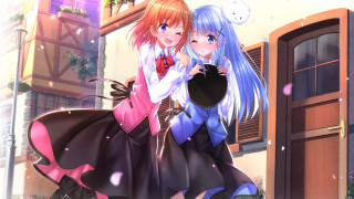 Anime girls standing building clock 2 - official art free wallpaper for desktop