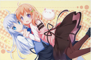 Anime girls hugging cat background 2 - the wall free wallpaper