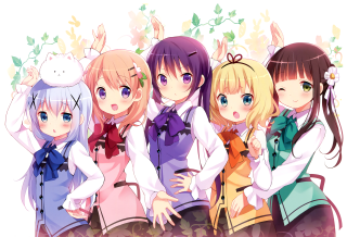 Anime girls arms around backs - their back free wallpaper