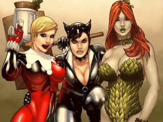 Witches devilgirls cartoon hammer pose - three woman free wallpaper