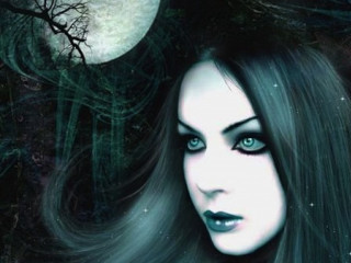 Woman blue eyes fullmoon gothic - a full moon and trees free wallpaper