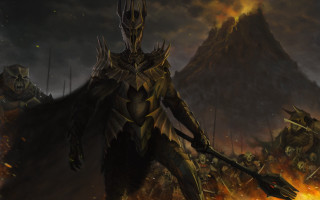 Man sword fire mountain flames - a painting of a man free wallpaper