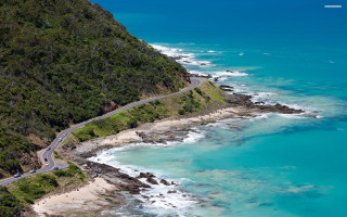 Scenic road ocean mountain water - scenic free wallpaper