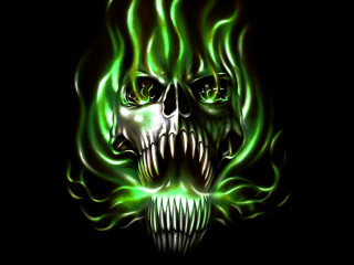 Green skull flames face eyes - flame free wallpaper