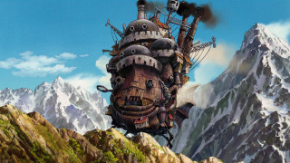 Steampunk ship floating mountains sky - ding guanpeng free wallpaper