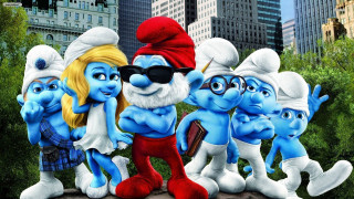 Cartoon characters cityscape smurf foreground - a group of cartoon characters free wallpaper