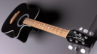 Black guitar wooden neck fretboard - a black guitar free wallpaper