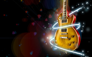 Yellow guitar red neck strings - blender and photoshop free wallpaper