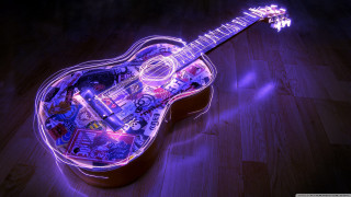 Guitar stickers wooden floor purple 2 - sticker free wallpaper