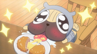 Cartoon dog eating food plate - a piece of food free wallpaper