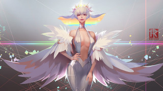 Woman wings crown standing background - rossdraw global illumination free wallpaper