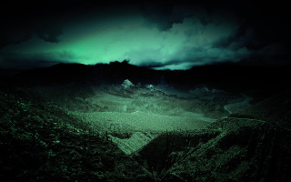 Dark green sky mountain green - matte painting free wallpaper for desktop