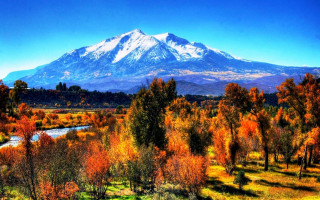 Mountain river trees foreground blue - beautiful landscape free wallpaper