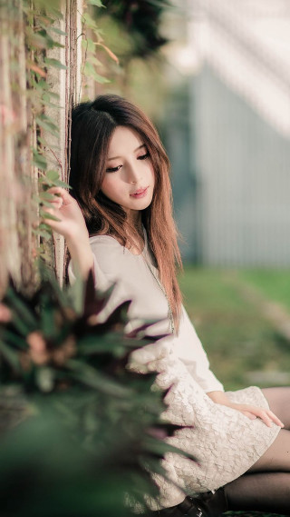 Woman sitting tree wall plants - the ground next free wallpaper