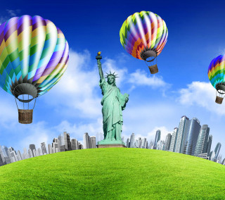 Statue liberty hot air balloons - matte painting free wallpaper