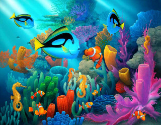 Fish ocean corals seaweeds swimming - cliff childs free wallpaper