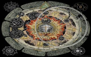 Drawing clock face surrounded by 2 - occult free wallpaper