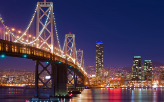 Bridge water night lights city 10 - night free wallpaper