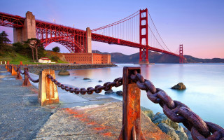 Chain fence water bridge pink - a pink sky free wallpaper